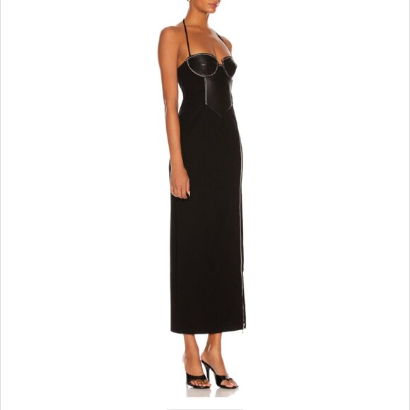 NWT Staud Women Hindley Corset Sexy High Slit Maxi Bodycon Dress Black Silver XL - Picture 3 of 11